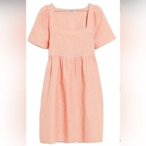 Madewell Linen Square Neck Babydoll Mini Dress in Peach
